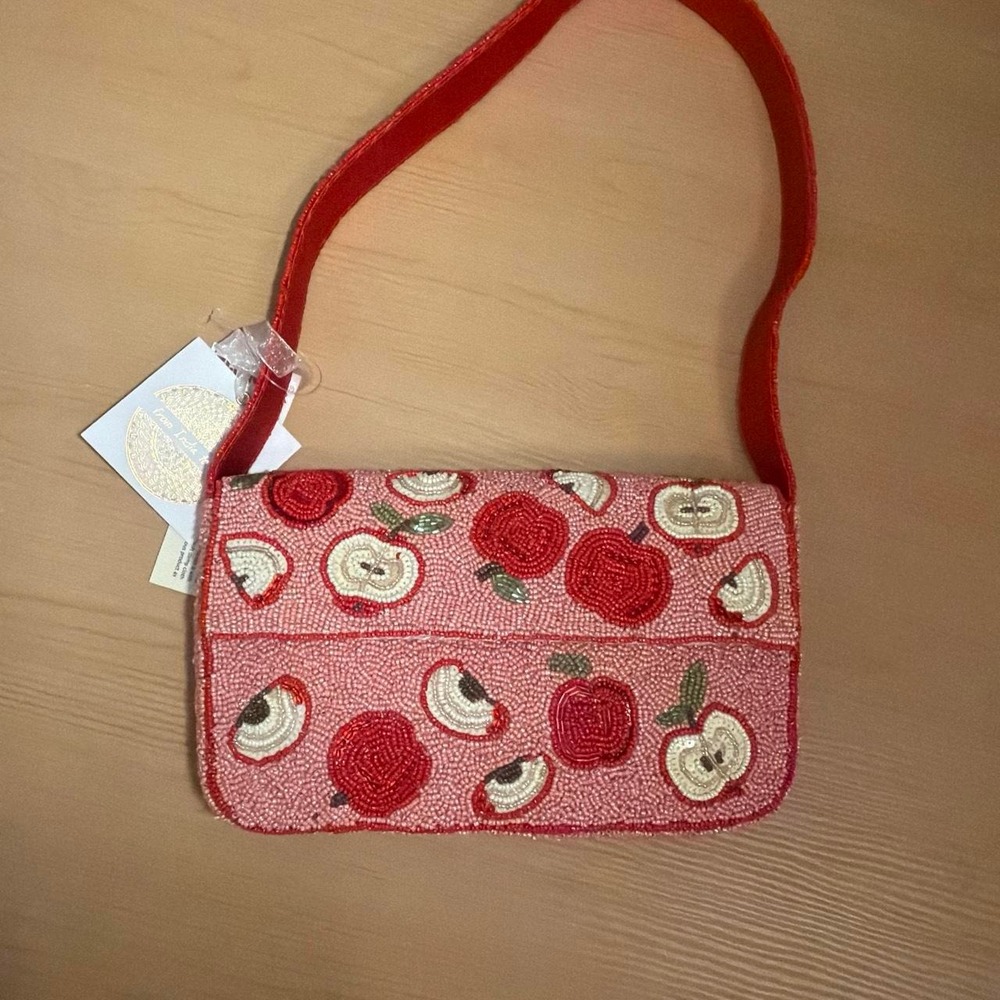 From India to You Pink Beaded Apple Shoulder Bag Handcrafted Baguette Purse NWT